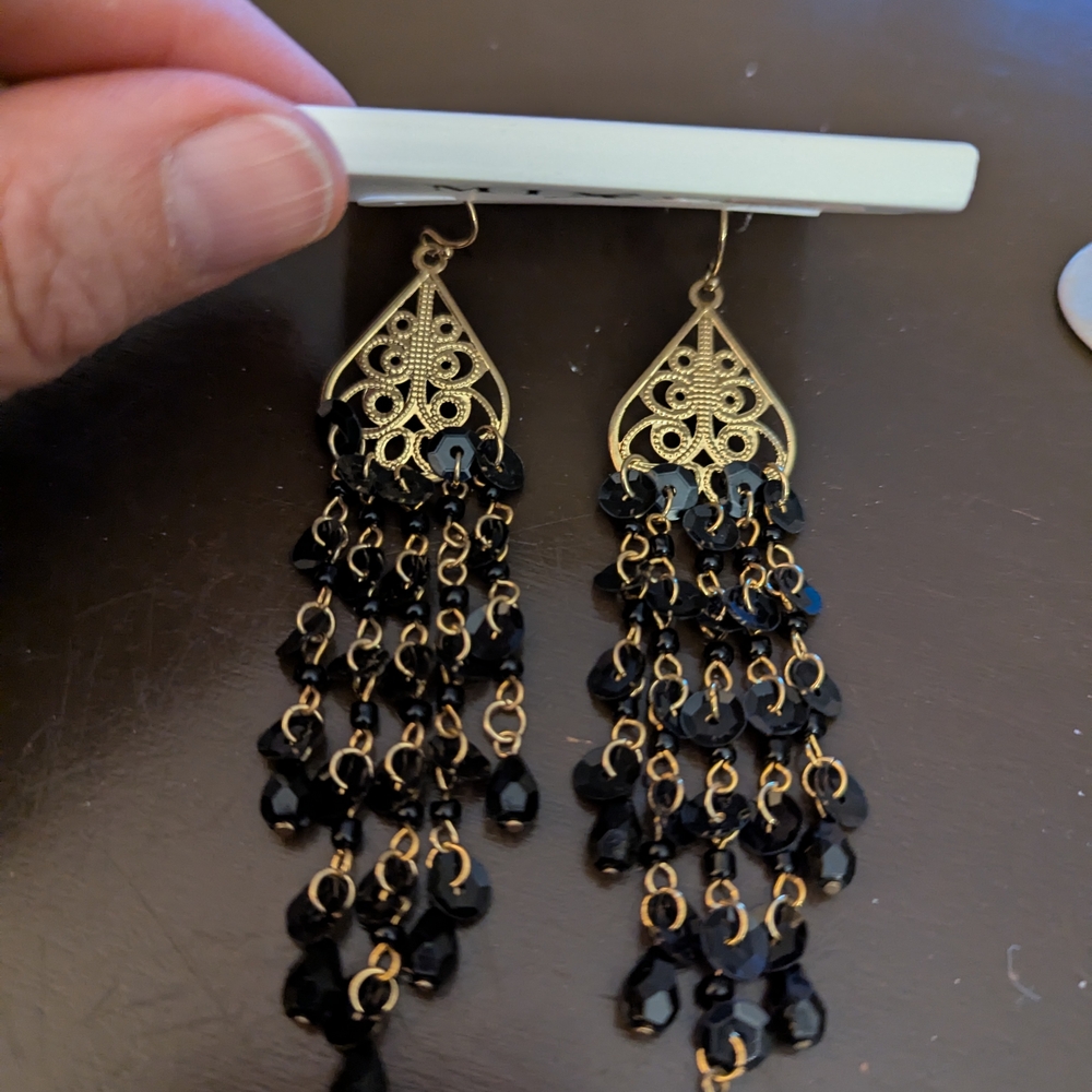 Elegant Black and Gold Chandelier Earrings